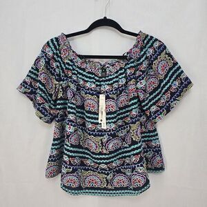 Aqua Blouse Women‎ Medium Multicolor Embroidered Cropped Off the Shoulder NWT